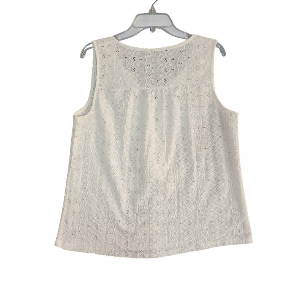 Cable & Gauge Eyelet Lace Tank Top Womens Large White Tassel Tie Split Neck Boho - Picture 2 of 5